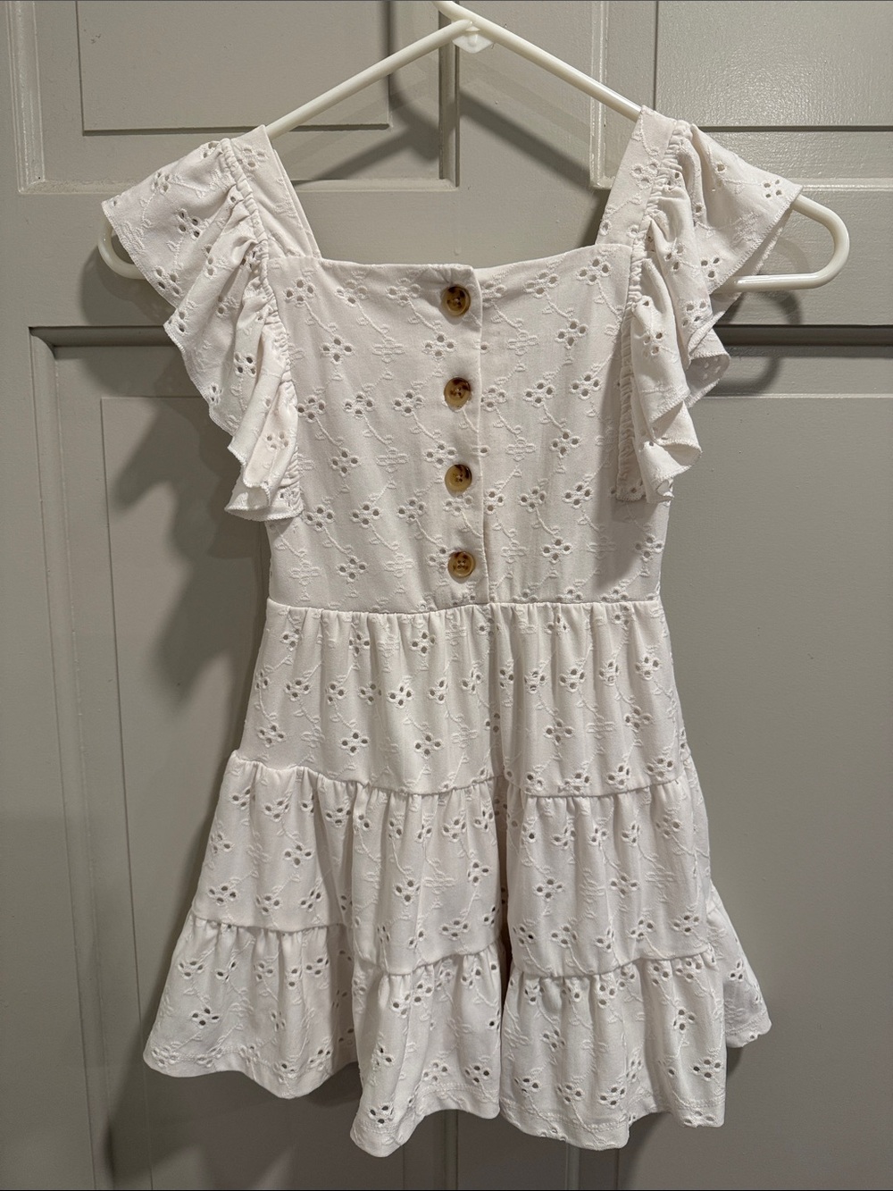 Btween Girls Cream Eyelet Ruffle Button Dress Size 5